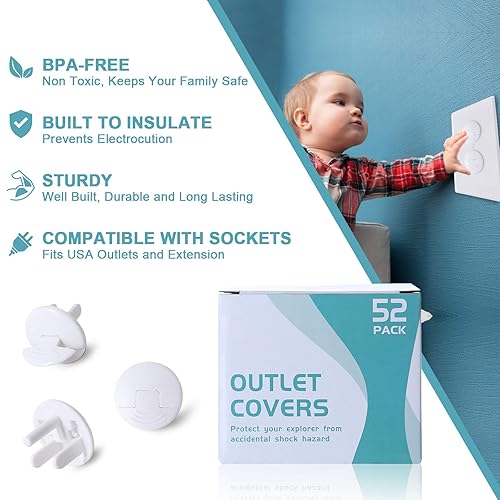 Miniatura 6 de PRObebi Outlet Covers Baby Proofing 52 Pack, Plug Covers for Electrical Outlets, Outlet Plugs Baby Proof for Kids House (White)