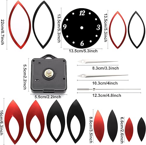 Miniatura 2 de Toprate reloj de pared con espejo, decoración de pegatinas con hojas romboides rojas y negras
