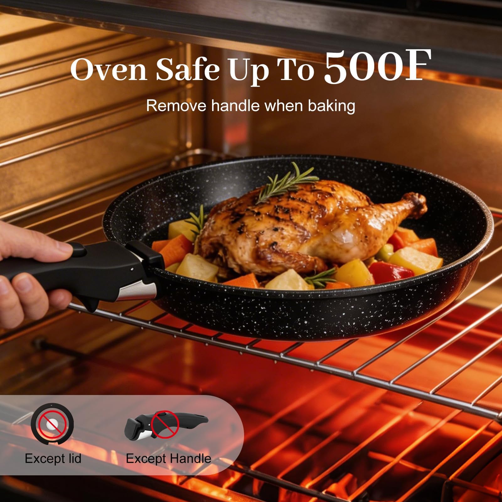 Set Pentole 25 Pezzi Induzione – Rivestimento Antiaderente Con Manico Rimovibile, Resistente Al Forno E Adatto A Tutti I Piani Cottura – Ideale Per Casa, Campeggio E Picnic (Nero)