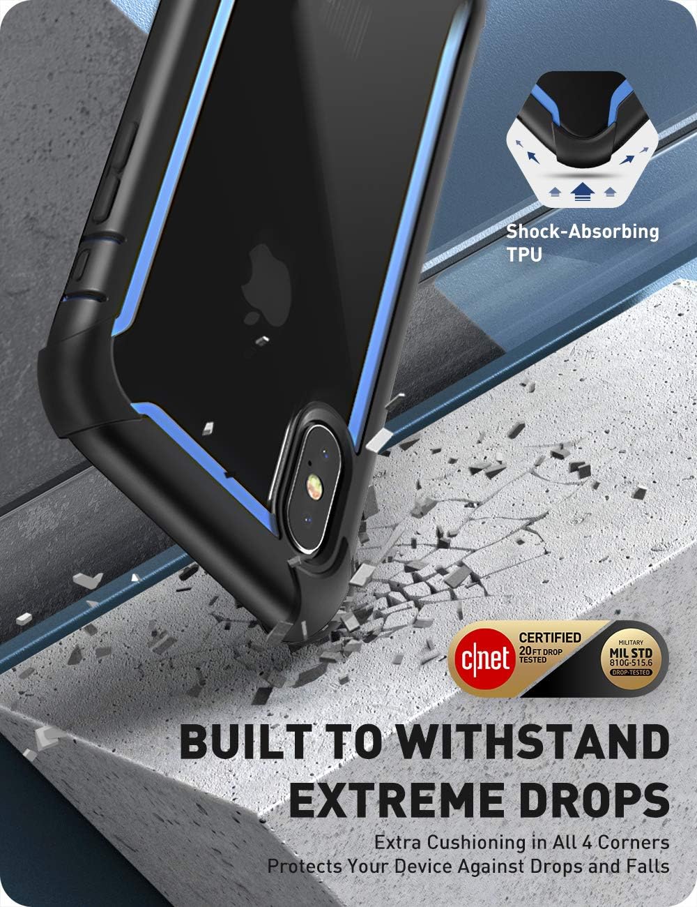 i-Blason Ares Designed for iPhone Xs Case, iPhone X Case, Full-Body Rugged Clear Bumper Case with Built-in Screen Protector for iPhone Xs 5.8 Inch (2018 Release) (Blue)