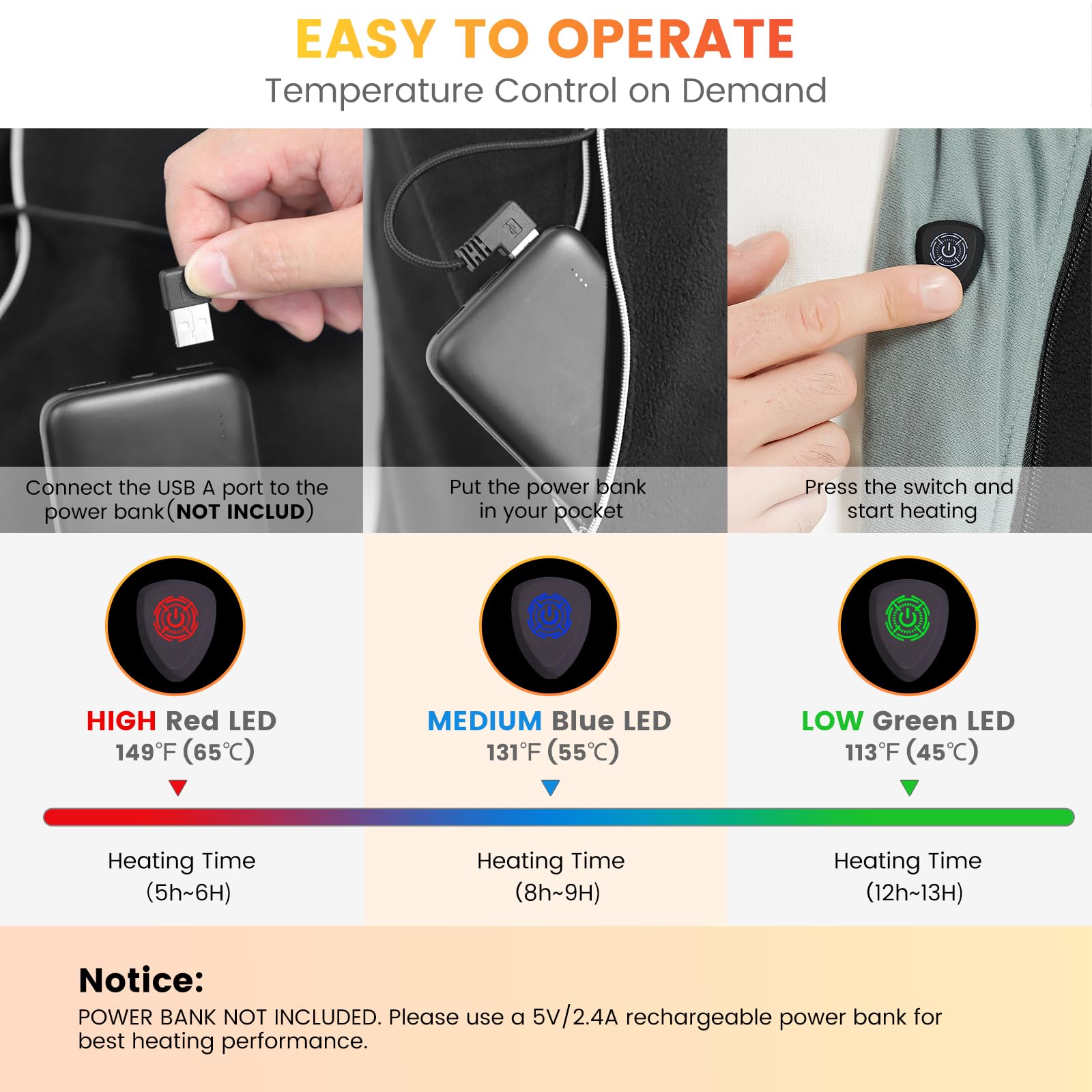 ISOPHO Gilet Riscaldato Uomo Donna, Leggero Giubbotto Riscaldato in Pile Polare con Ricarica USB Regolabile, Gilet Riscaldante lavabile in inverno (senza batteria) Nero