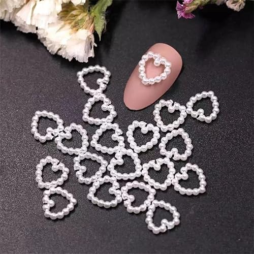 100 Pcs White Heart Pearls Nail Charms Acrylic Pearls 3D Nail Art Charms For Manicure Diy Crafting Jewelry Clothes Shoes Accessories #TOP5