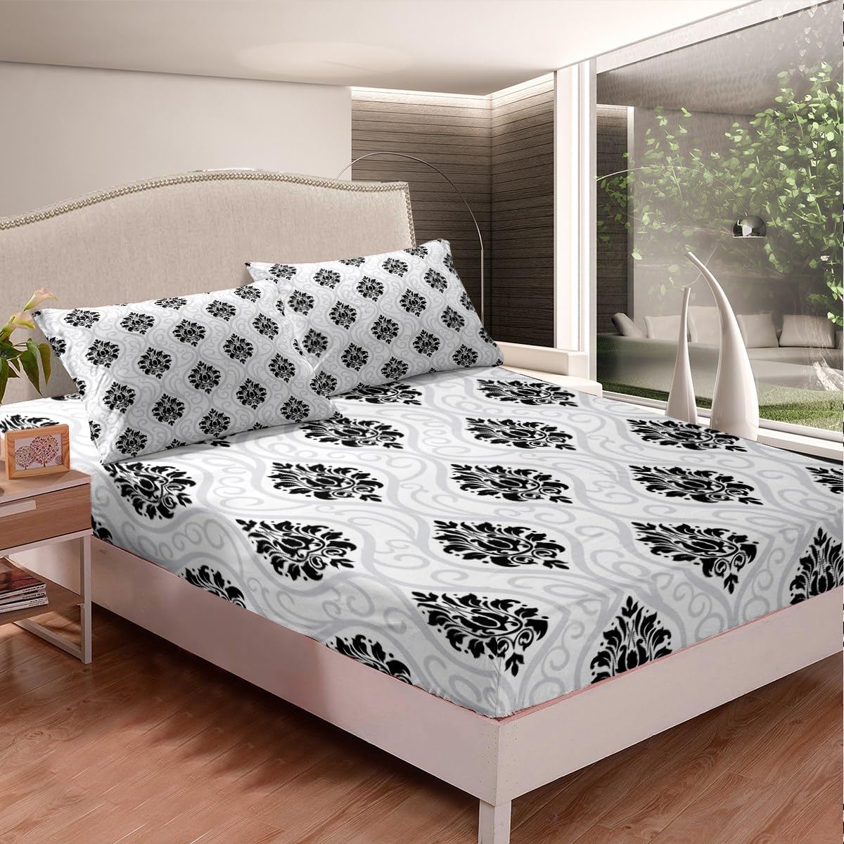 Feelyou Cherry Blossoms Fitted Sheet Twin Size Kids Sakura Flower Bedding Set for Boys Girls Teens Romantic Floral Botanical Bed Sheet Set Pink Black Bed Cover Deep Pocket Room Decor