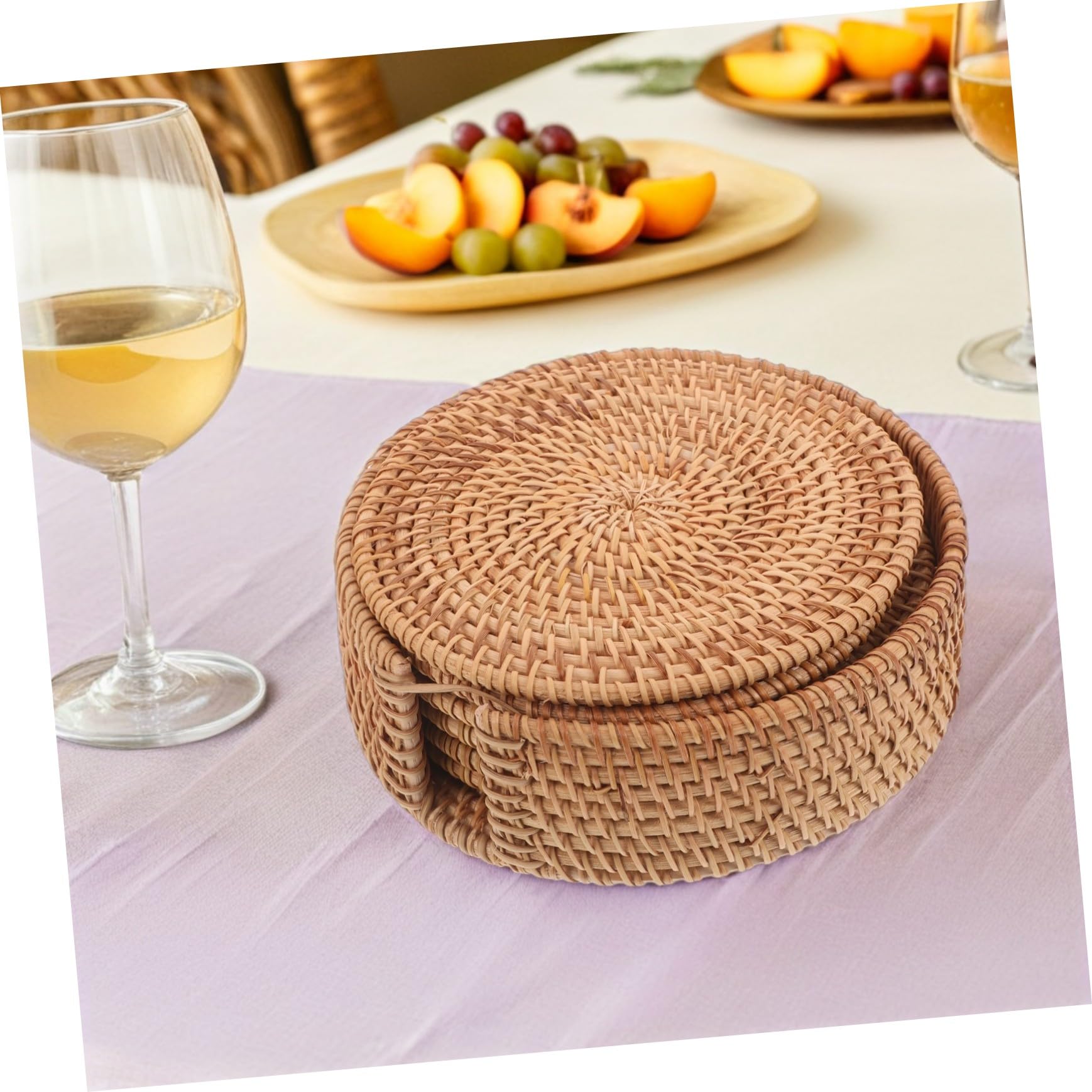 Toyvian 6piezas Posavasos de Mimbre Tejidos Mano Redondos Resistentes al Calor para Proteger Mesa y Tazas de Café Juego de Salvamanteles Naturales