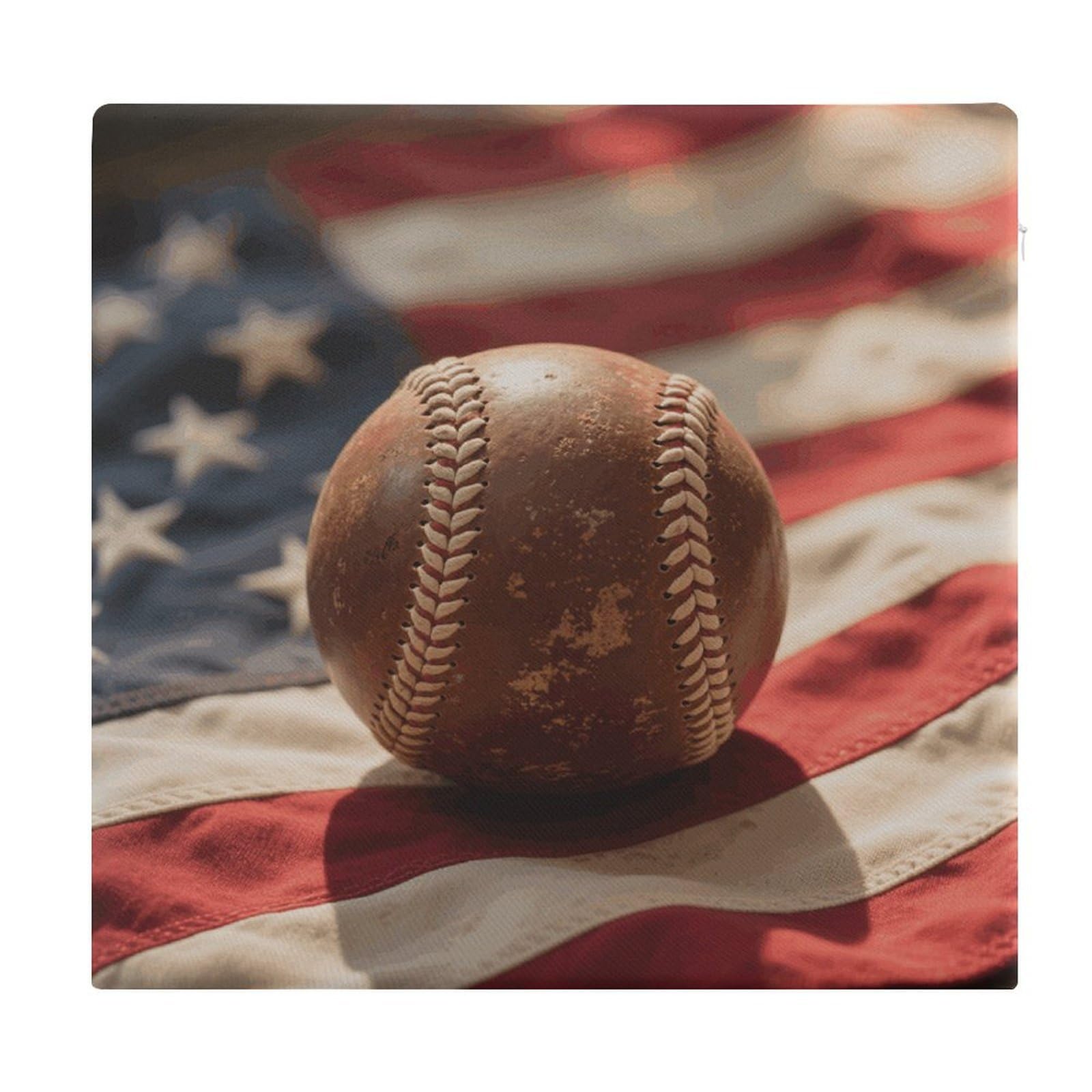 VstaDank Vintage Baseball On American Flag Cushions Memory Dining Chairs Cushion Non Slip Car Seat Cushions Indoo Dining Room Square Chair Pads with Zipper and Removable Cover Cushion