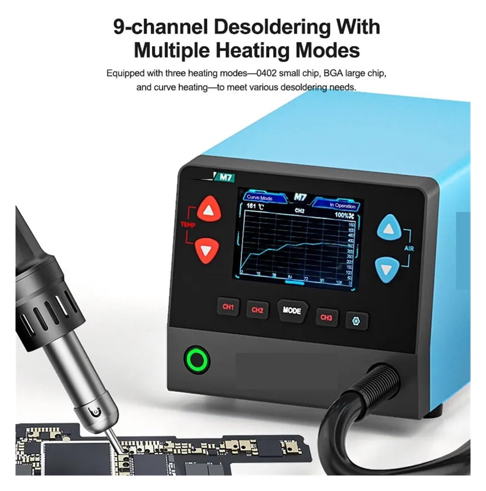 Station à air Chaud Intelligente M7 1000W, kit de retouche BGA numérique à 9 canaux