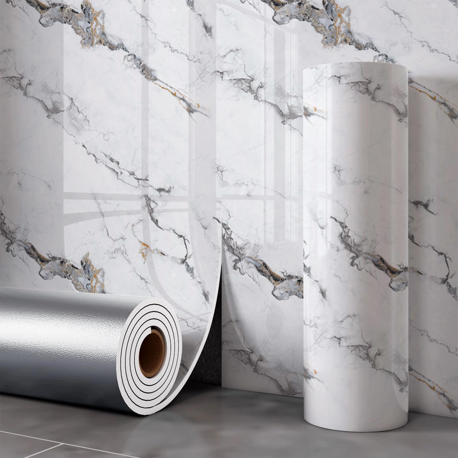 Marble Effect Insulated Wallpaper for Interior Walls, 2 mm Thick Self Adhesive Wall Panel 40 x 300 cm, Waterproof and Moisture Resistant Thermal Insulation for Wall Decoration and Protection,CST007