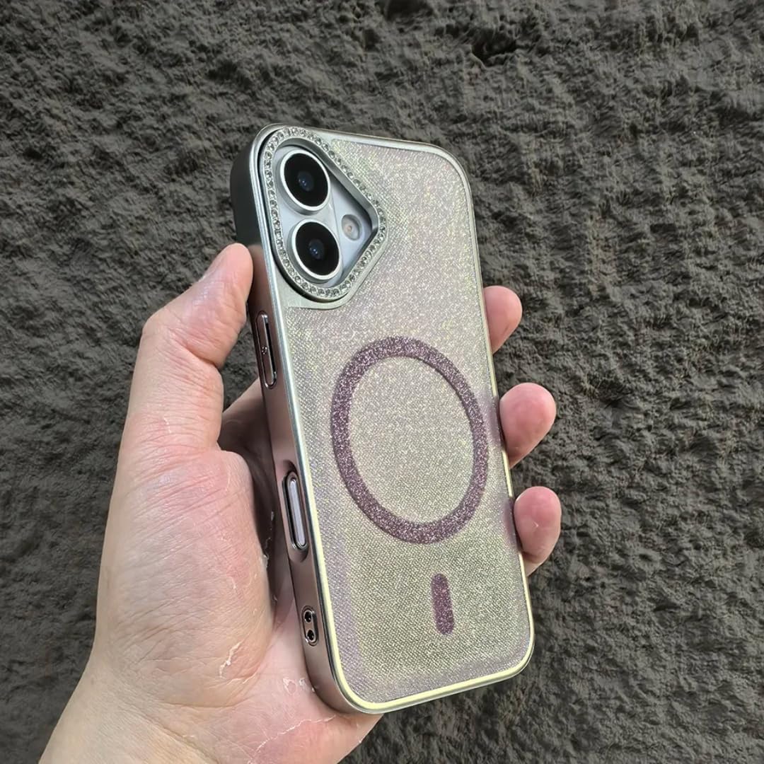 Coque iPhone 16 Pro de luxe magnétique rose pailleté - 5