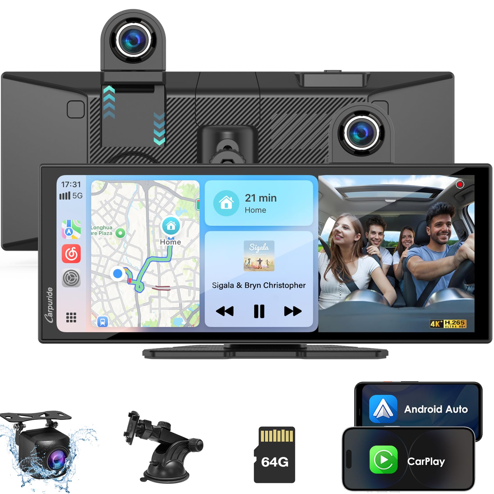 Amazon.com: Carpuride Carplay Screen for Car with 4K Dash Cam