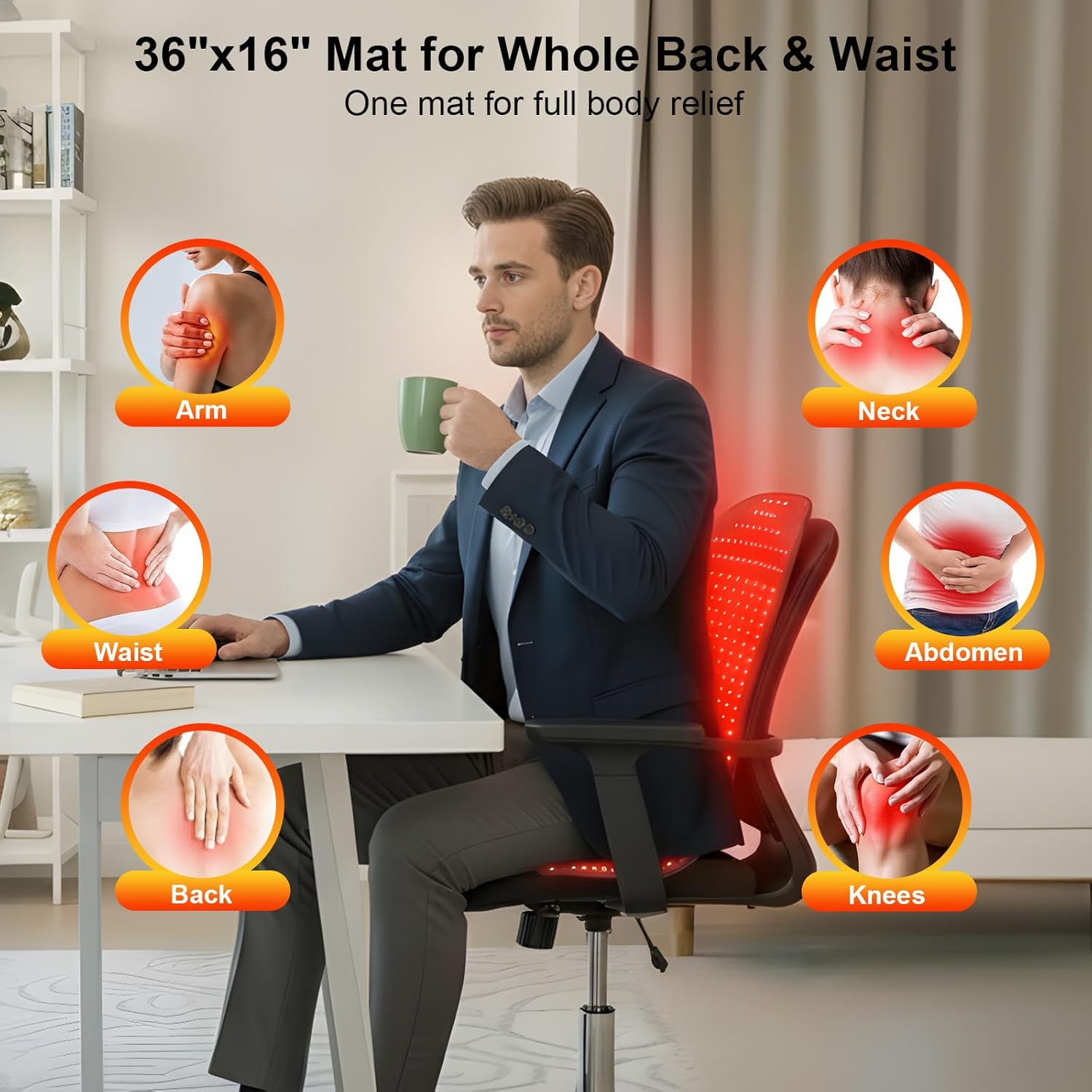 Red Light Therapy Mat, 36" x 16" Redlight Therapy Pad with Premium Leather, 350 LEDs Near Infrared Red 660nm & 850nm Light Therapy Blanket for Shoulder Back Waist Pain Relief (350 LEDs) - Image 4