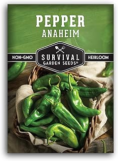 Anaheim Chili Pepper Seeds for Planting – Mild Green New Mexico Variety for Roasting and Cooking – Heirloom Non-GMO Open-Pollinated – Survival Garden Seeds (1 Pack)