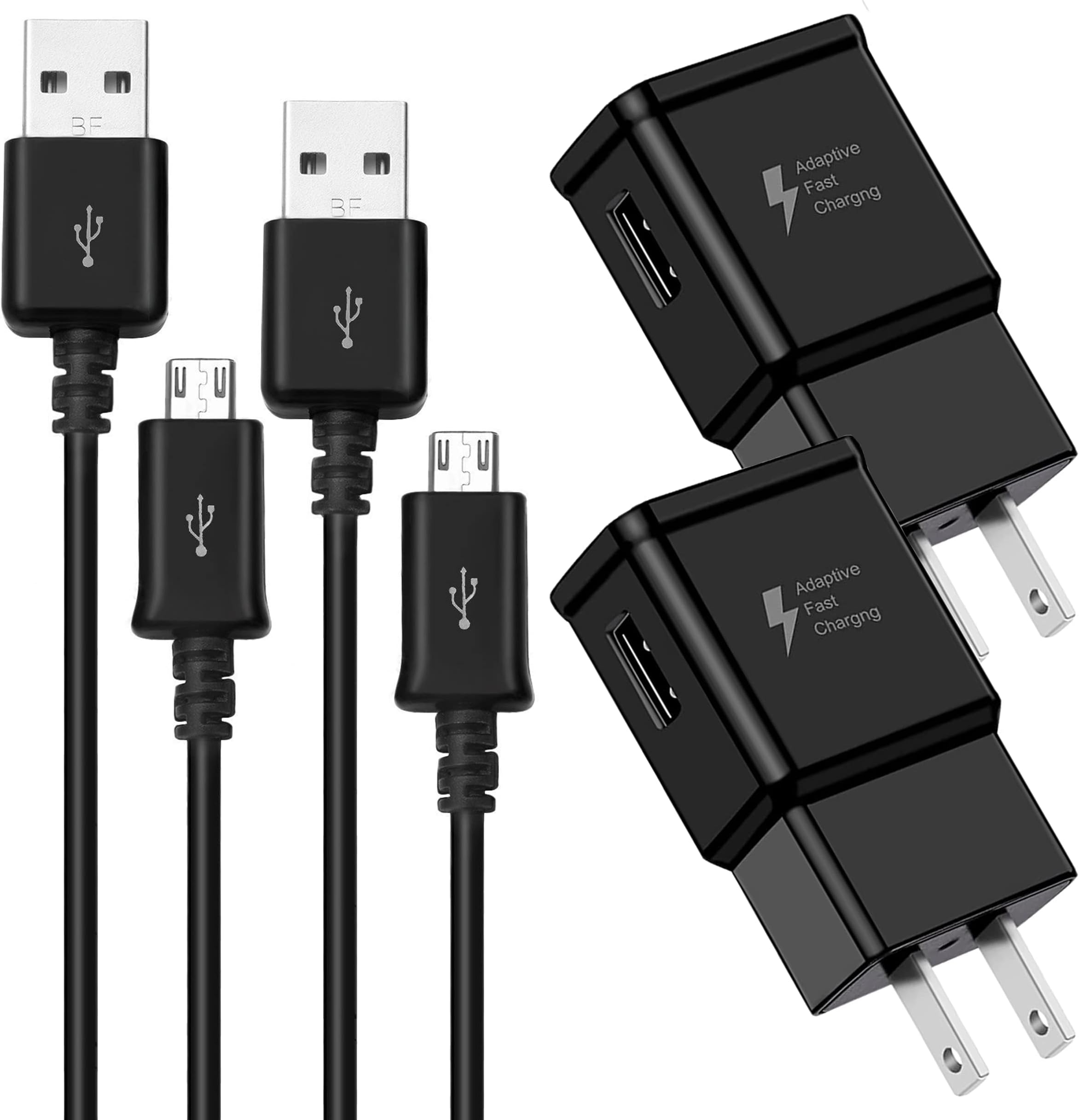Adaptive Fast Charging Wall Charger with 5 Feet/1.5 Meter Micro USB 2.0 Cable Kit Set Compatible with Galaxy S7/S7 E/S6/S6 E/Note5/4 /S4/S3/MP3 and Others (2-Packs)