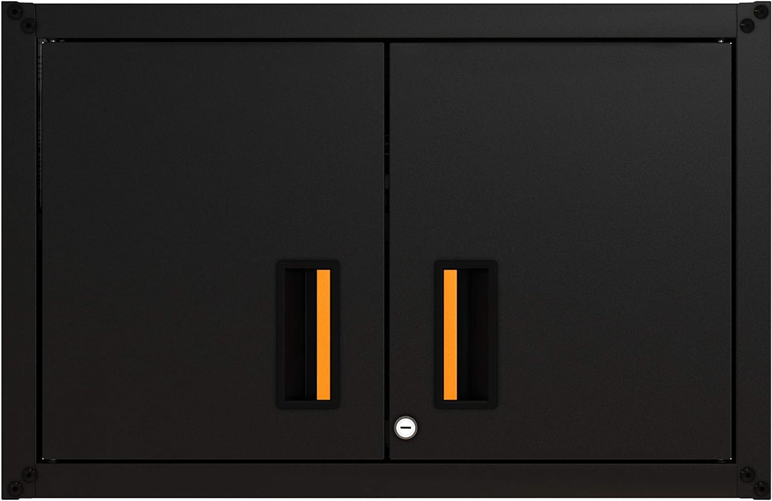 Ready-to-Assemble Floating Garage Storage Cabinet - Wall Mount Garage Cabinet w/Lockable 2 Doors, 44 lbs Shelf Capacity, Removable Shelf, Small Steel Metal Cabinet(Black)