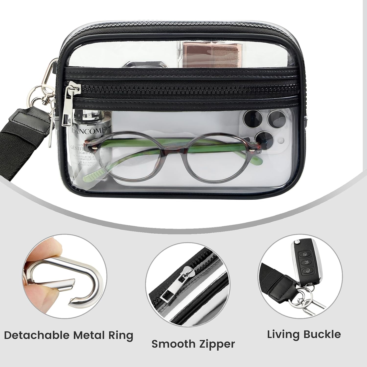 Clear Crossbody Purse Wristlet Wallet Stadium Approved Clear Bag Handbag for Concerts Sports Events