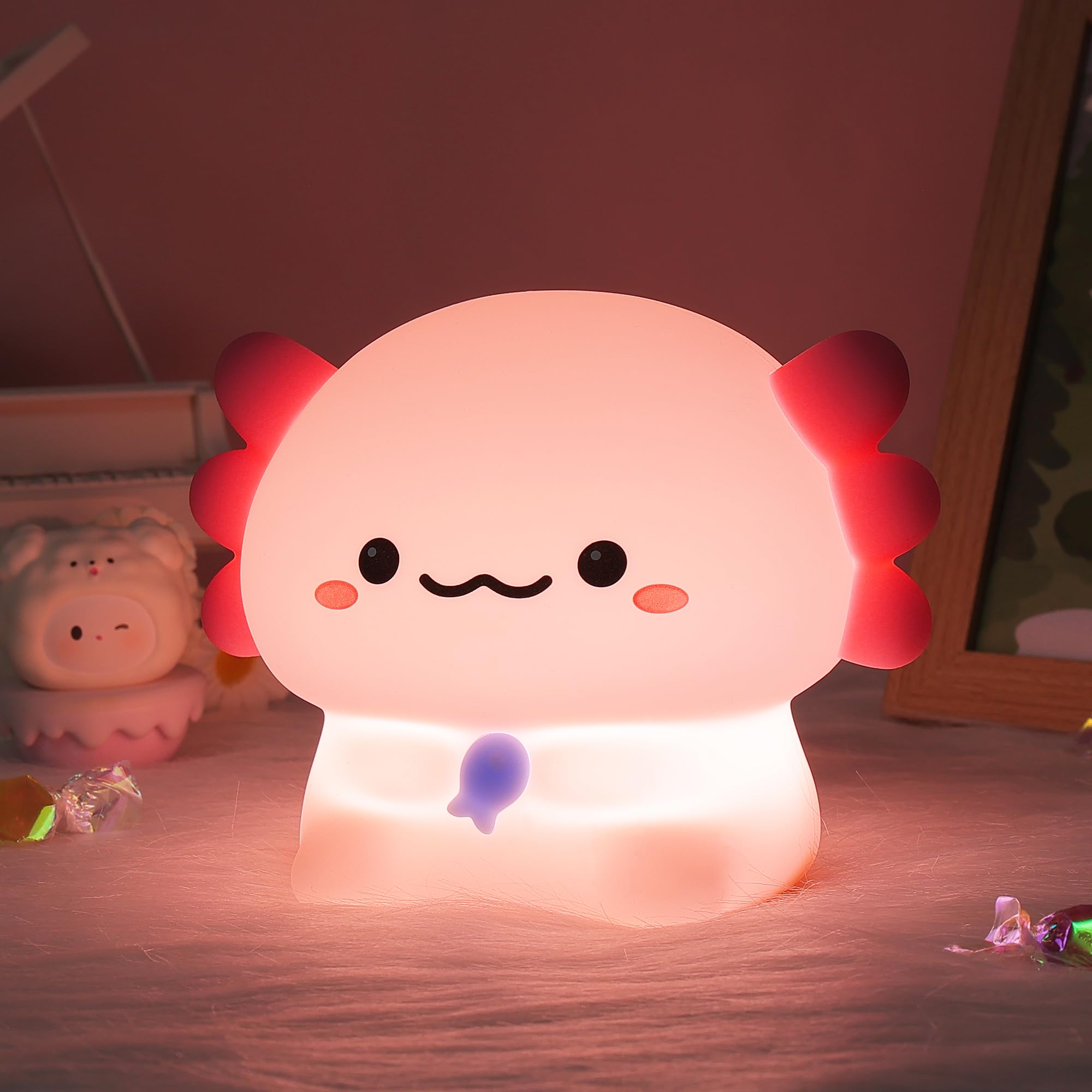 OkiyiD Axolotl Gifts, Cute Axolotl Night Light, Animal Silicone Nursery Lamp with Dimming and Timing Function, Cute Decor Lights
