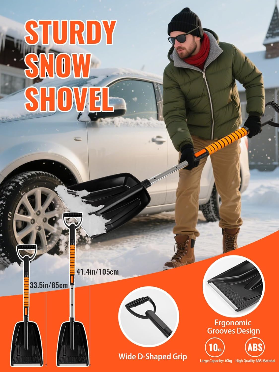 5 in 1 Multi-Functional Snow Brush Ice Scraper and Shovel Kit with Detachable Ergonomic Foam Grip for Car Automobile Vehicle Window SUV Truck Windshield Patios Driveways Sidewalks Winter Snow Removal