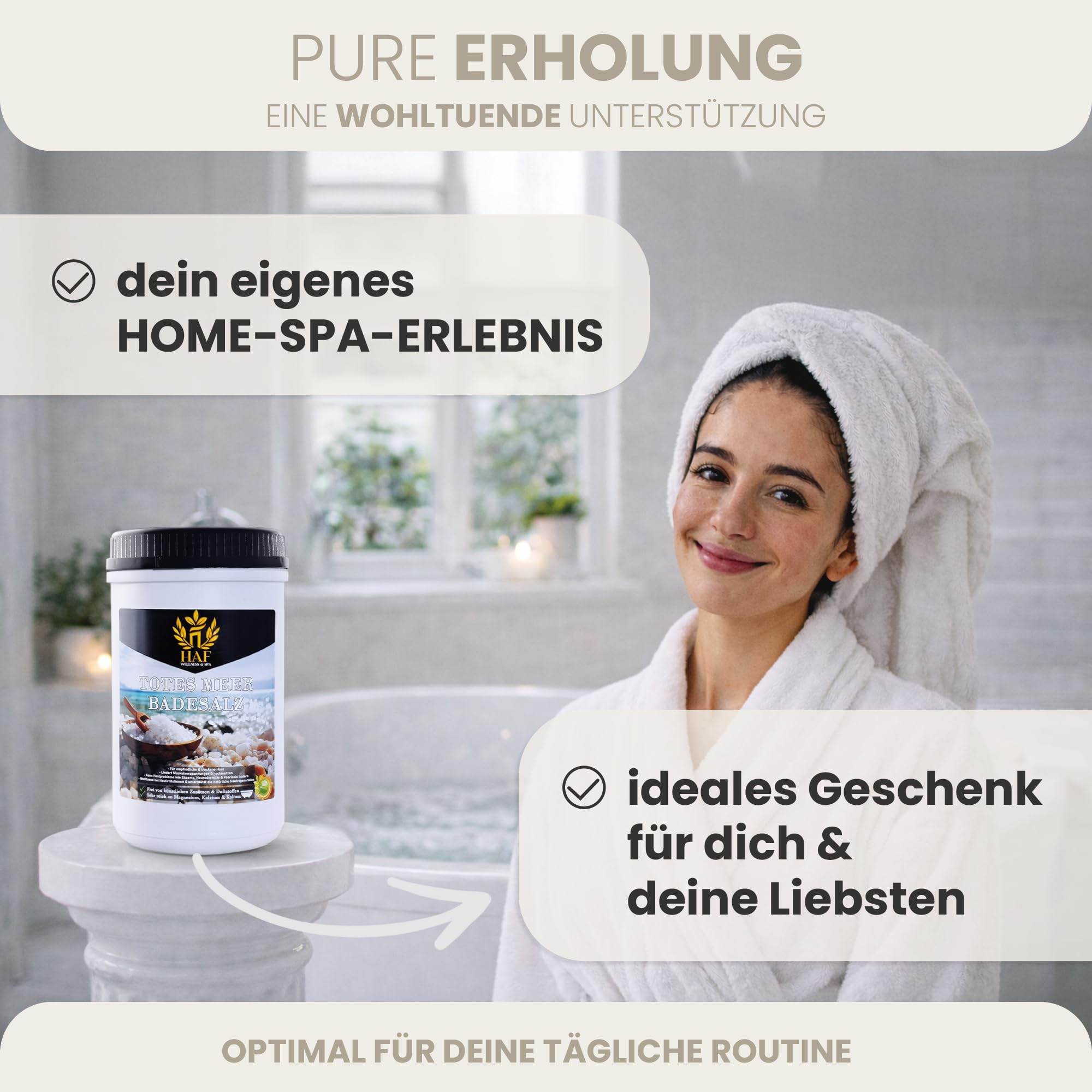 HAF Sales de baño de alta calidad del Mar Muerto de Jordania (2 cubos de 5 kg) – Sal marina pura natural gruesa para bienestar y alivio del estrés – Sal mineral para baño y cuidado corporal para