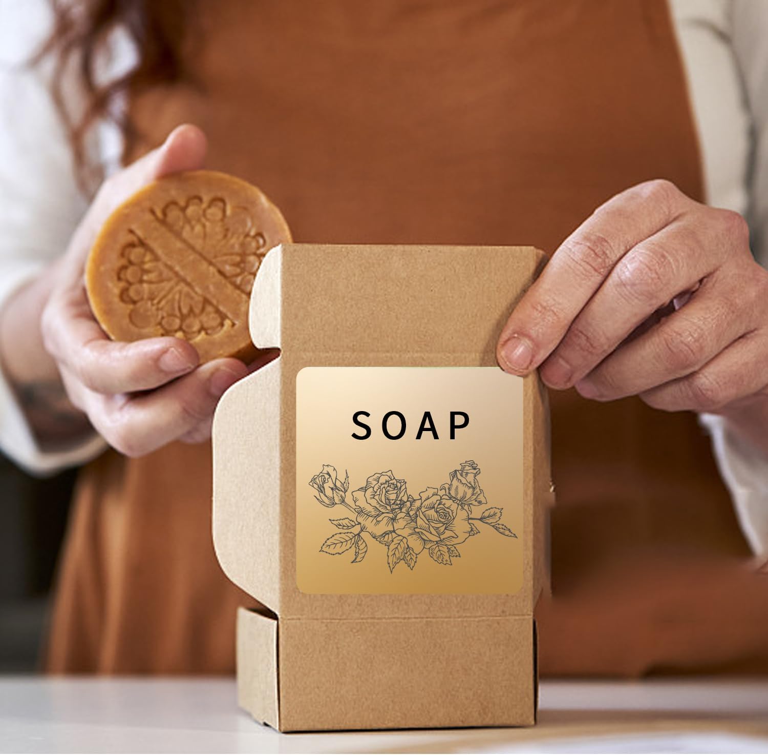 2"x2" Brown Square Thermal Label Stickers,Self-Adhesive Square Direct Thermal Labels,500 Sheets with Perforation Line in ROLL - Image 6