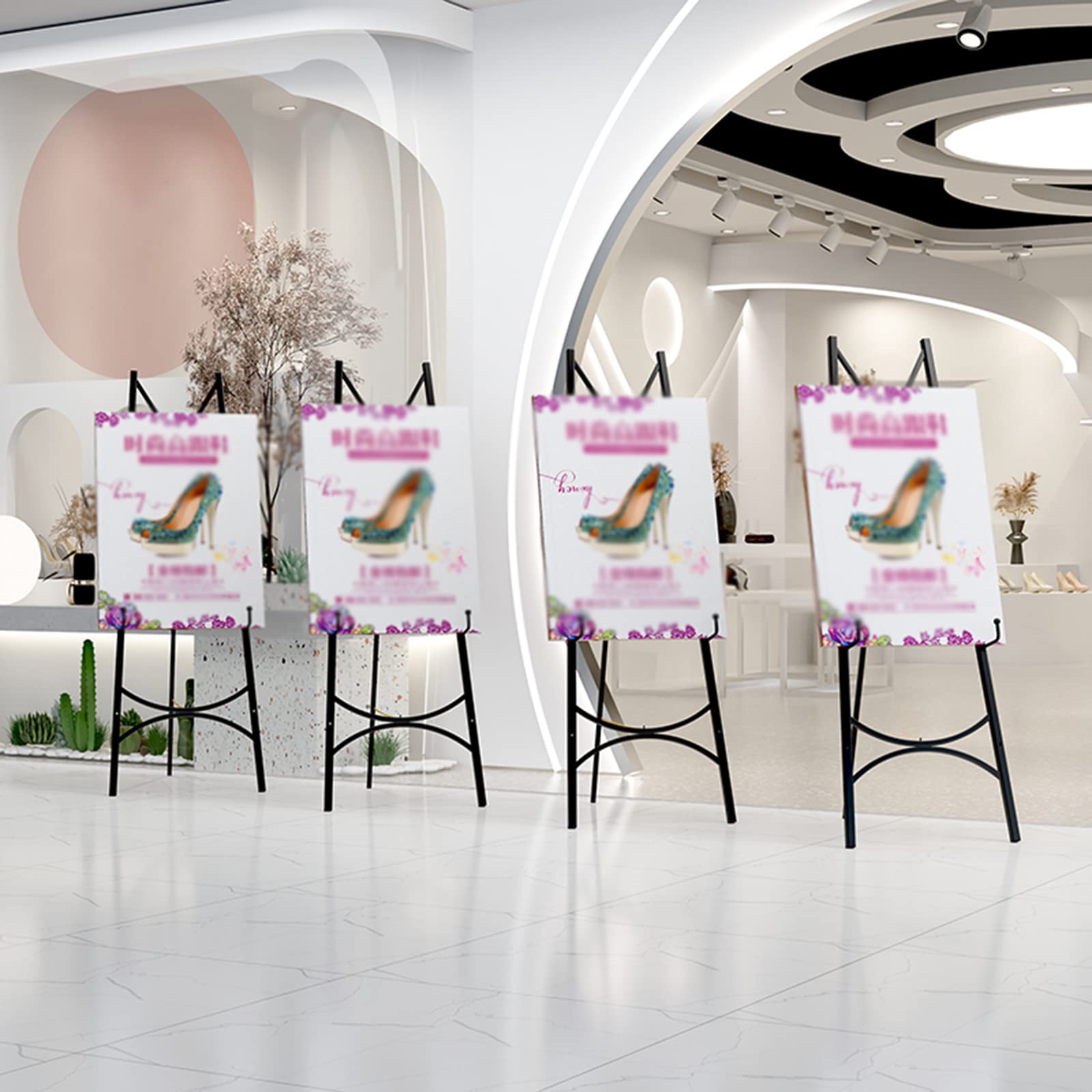 Leichte Staffelei für Hochzeiten, zusammenklappbare Staffelei aus Metall, tragbarer und verstellbarer Präsentationshalter mit Stativ (Schwarzgold, 50 x 150 cm)