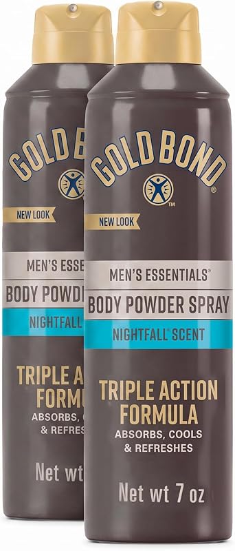 Gold Bond Men's Essentials Spray Corporal em Pó Sem Talco, Fragrância Nightfall, Pacote com 2