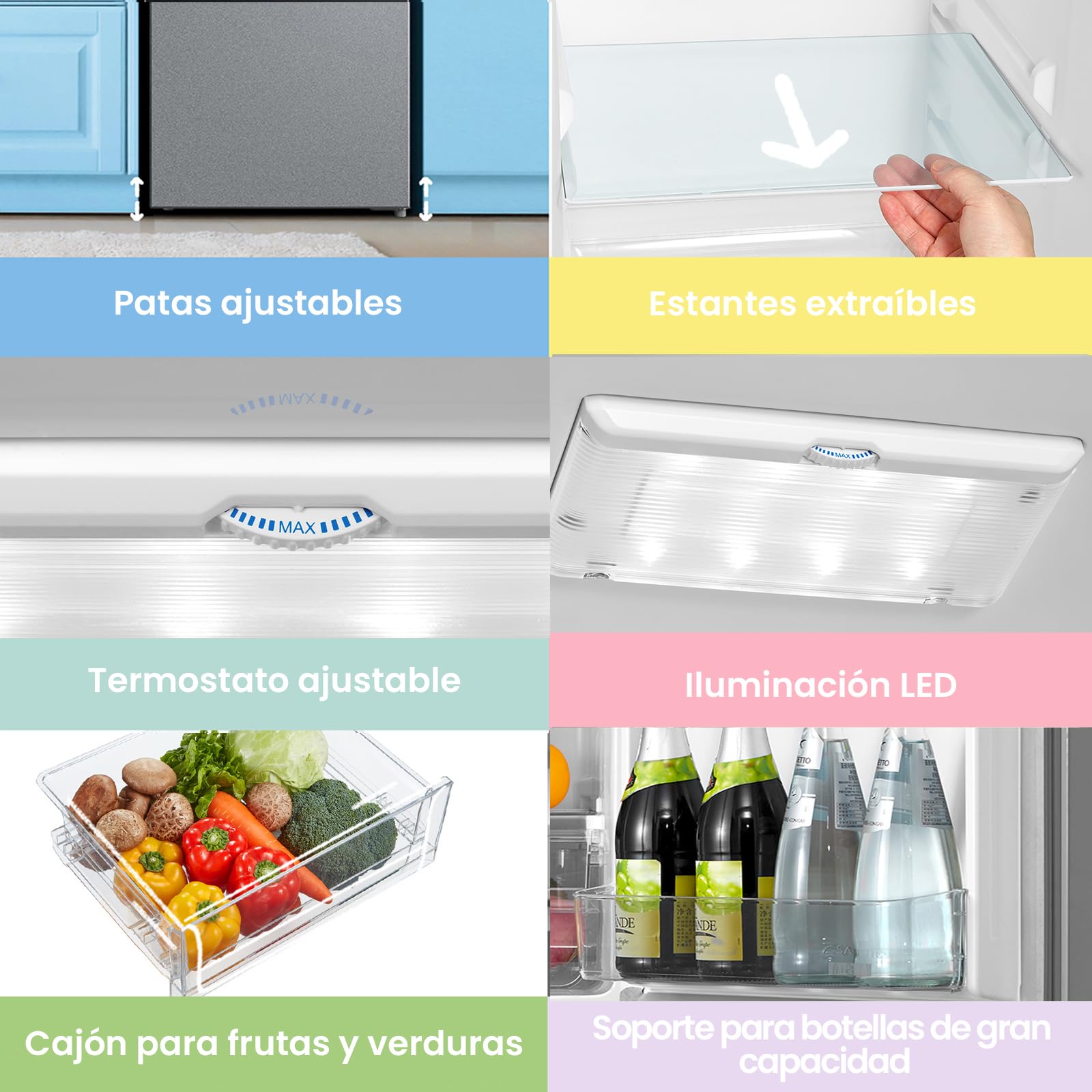Comfee' RCB359IX2 Frigorífico combinado, 262L, Gran capacidad, Low frost, Altura 177,3 cm, Bajo nivel de ruido 39 dB, Luz LED, Temperatura regulable, Acero inoxidable — view 7