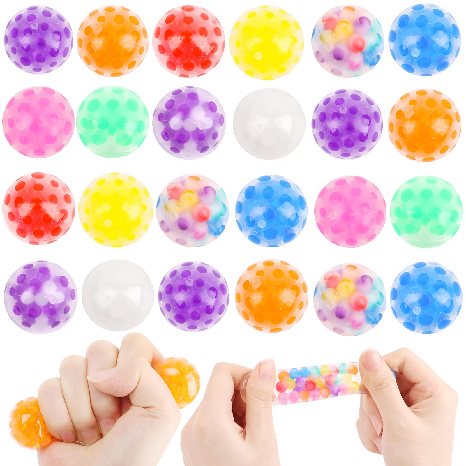 LOMIMOS 24 sztuki piłeczki antystresowe, mini zabawki antystresowe kulki Squishy Balls z perłą wodną, piłeczka antystresowa do ugniatania na redukcję lęku i uspokojenie, prezenty na urodziny