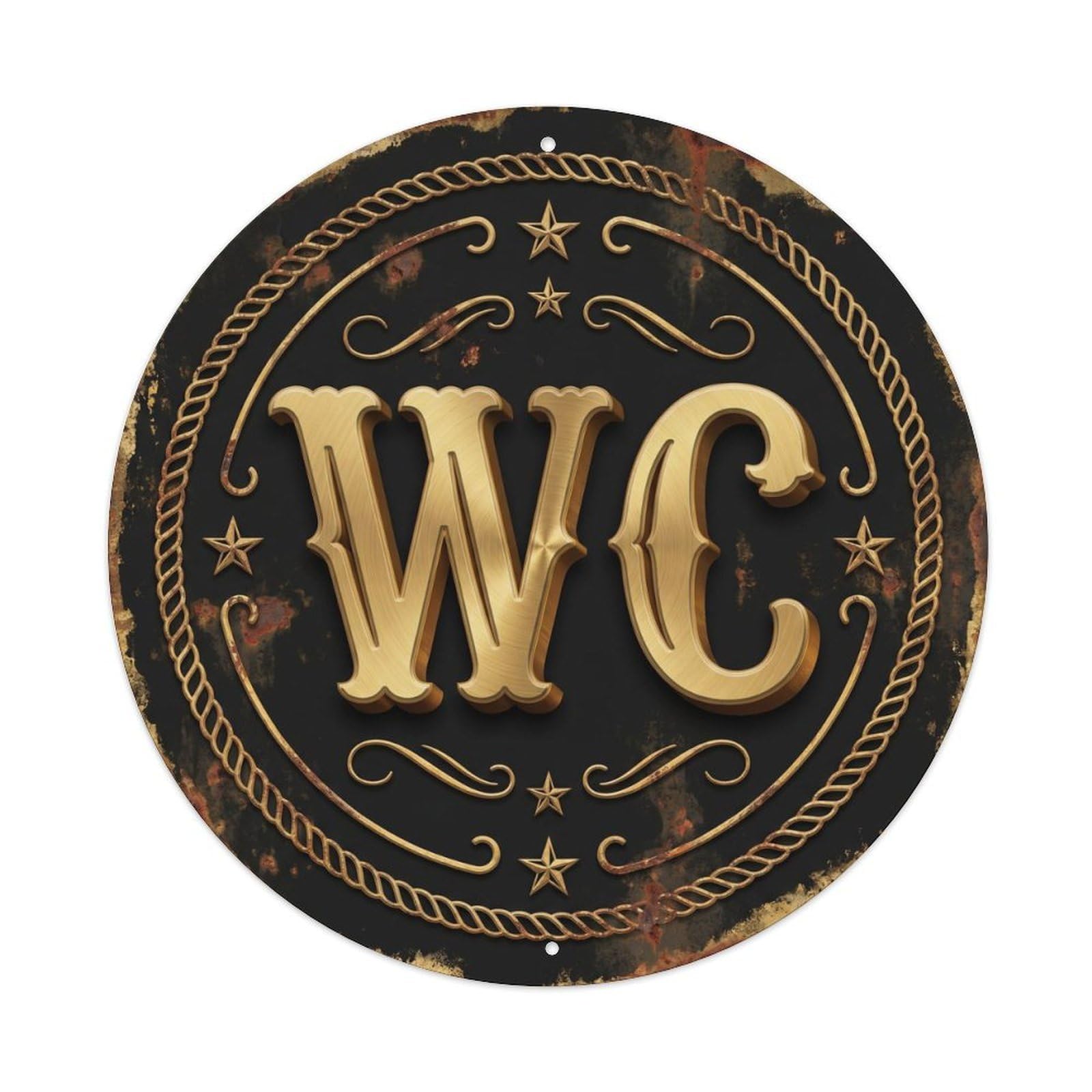 Fqcyn Style Toilet （Wc） Rusty Farmhouse Restroom Wall Plate Metal Tin Sign Plaque Wall Decor For Cafe, Club Bar, Office, Home Garden Round Metal Poster 8X8inch