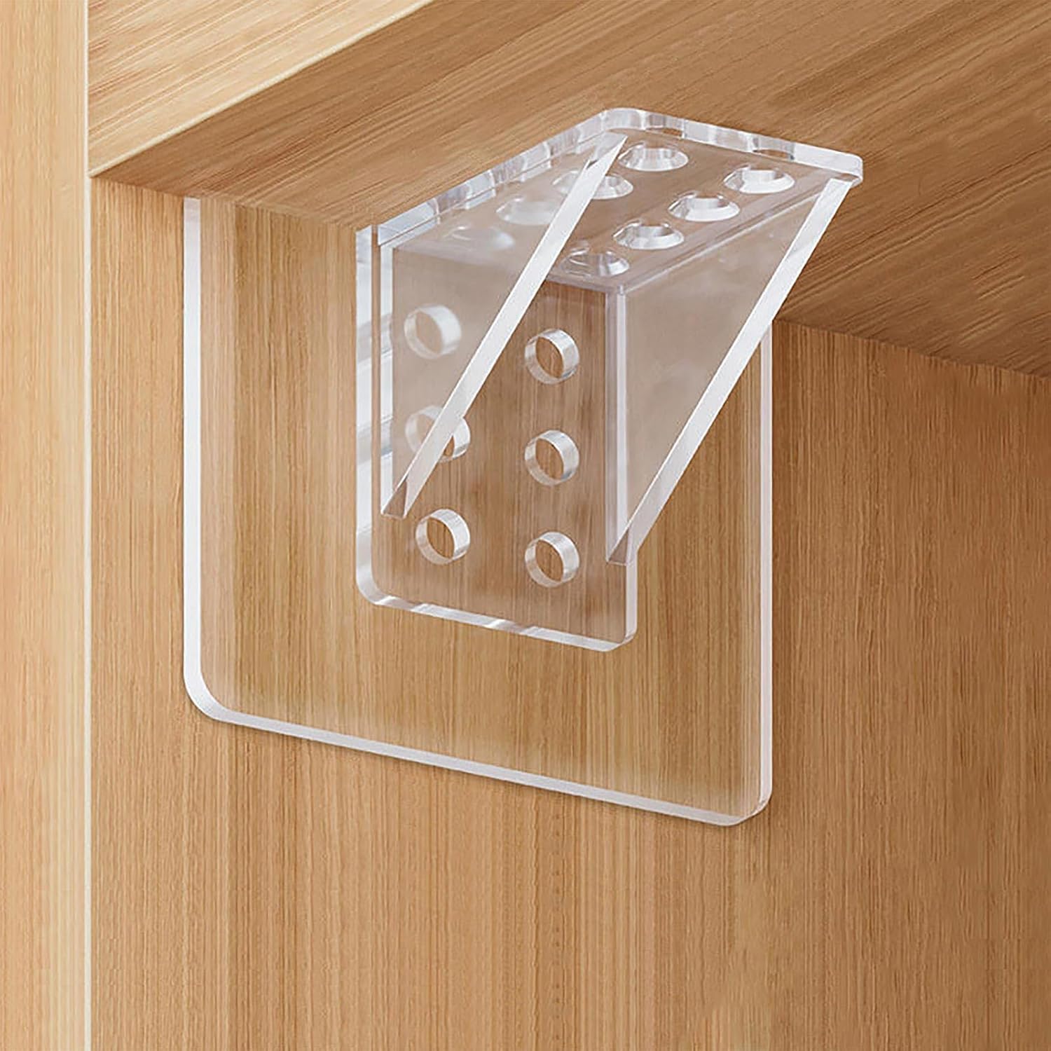 Adhesive Shelf Bracket, Transparent No-Drill Non-Slip Layer Board Support, Heavy-Duty Wall-Mounted Shelf Holder for Cabinet and Kitchen