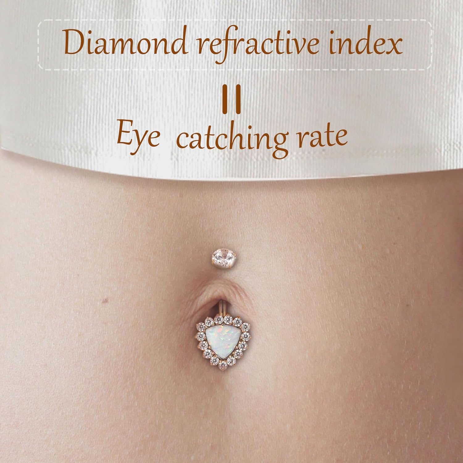 AROWRO Belly Button Ring Titanium Gold Sliver Hypoallergenic 14G Triangle Belly Button Piercing 10mm Barbell for Women With Cubic Zircon Opal - Image 4