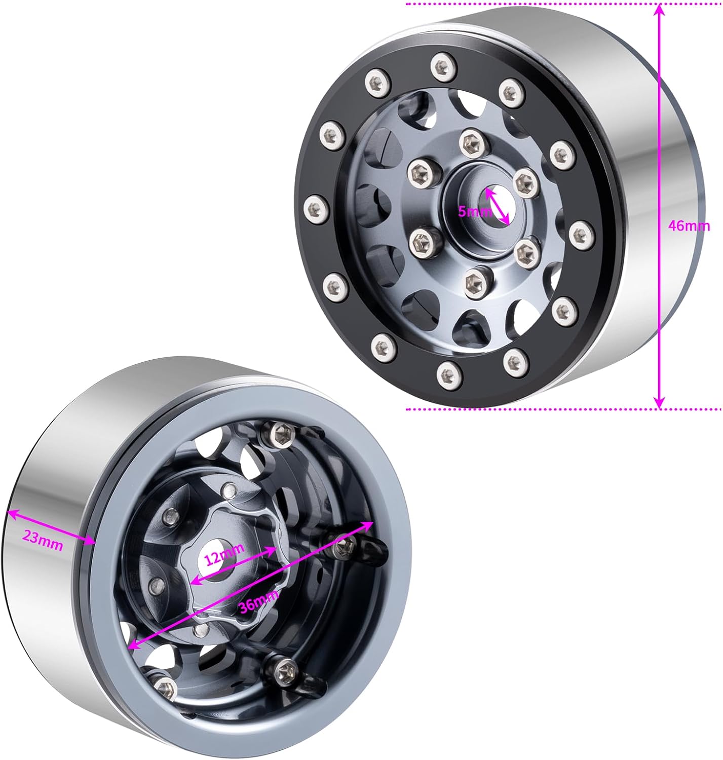 4PCS 1.55" RC beadlock Aluminum Wheels Rims for 1/18 UTB18 JIMNY 1/10 Axial AX90069 D90 TF2 Tamiya CC01 Crawler Car Upgrade Parts (Titanium)
