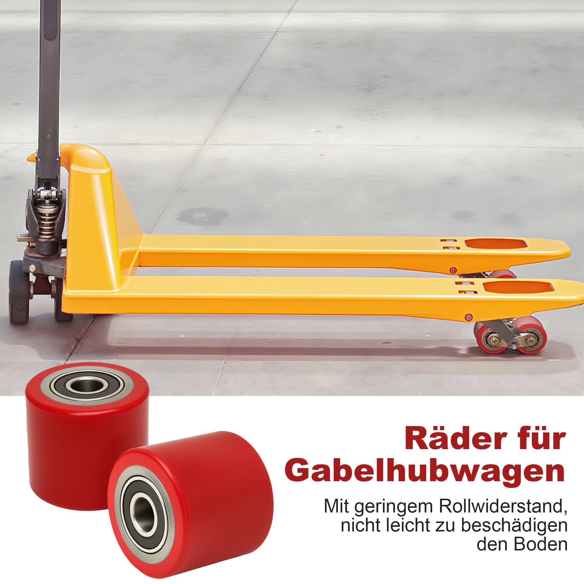 Hubwagen Rollen 80 x 70 mm Laufrollen mit Kugellager PU-Rollen für Hubwagen Ersatzrollen (4, Rot)