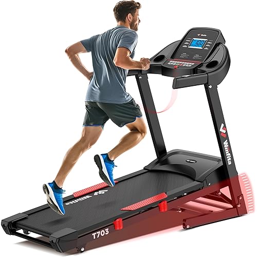 4.0HP Treadmills for Home, Folding Treadmill with 15% (8.5°) Auto Incline, 300 LBS Capacity, 10 MPH Speed, 18''x50'' Wide Belt,App, 64 Preset Programs, Pulse Monitor, BMI Detector