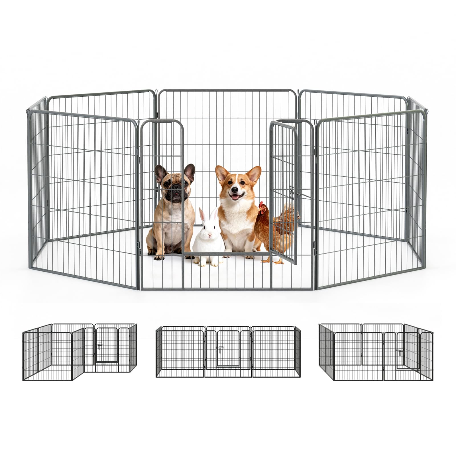 Dog Fence 8 Pieces 80 x 80 cm Outdoor / Indoor Dog Playpen Folding Fence for Puppies Garden Metal Black