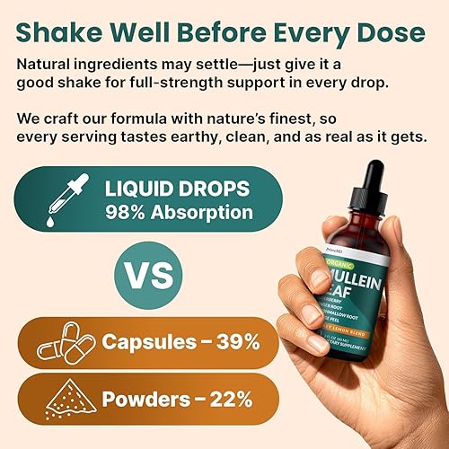 Miniatura 6 de Gotas de gordolobo 5 en 1 para pulmones y bronquiales - Apoyo respiratorio para la salud pulmonar con extracto de hoja de gordolobo para pulmones -