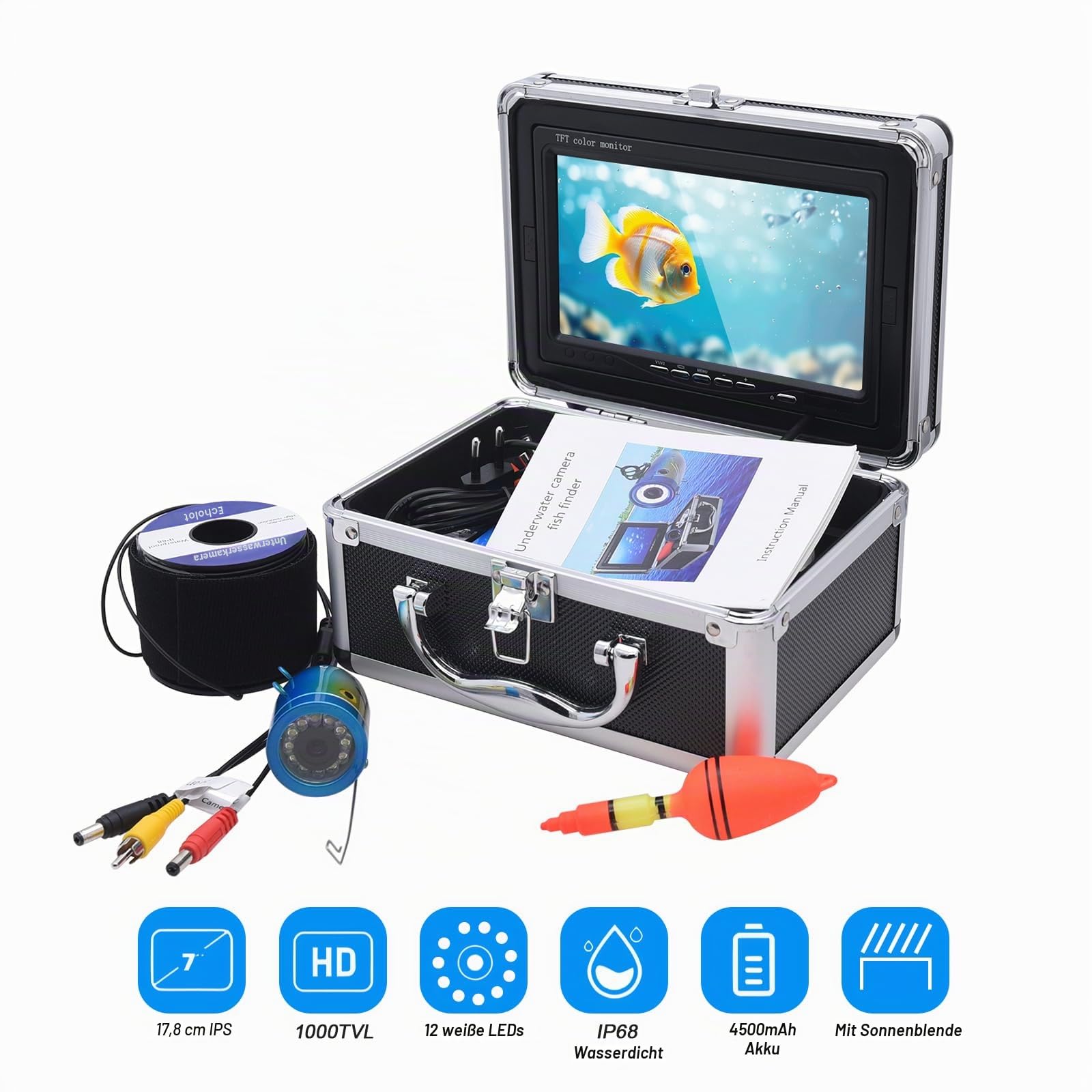 KAOLALI Unterwasser-Angelkamera Kamera für Unterwasserangeln, LCD-Display, HD, 1080P, Unterwasserkamera, Angeln, Wasserdicht, für Fischerei auf EIS im See und Boot