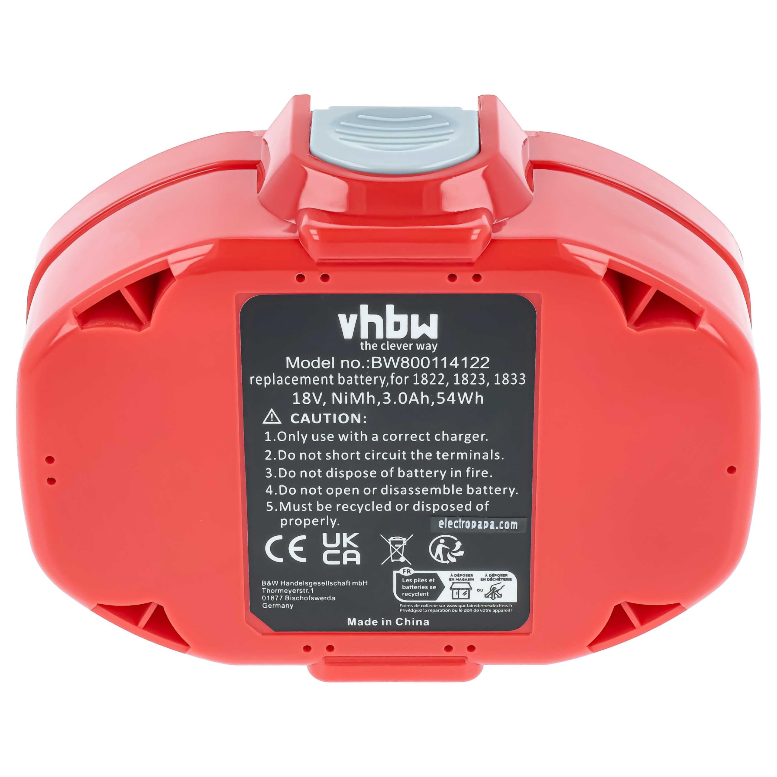 vhbw 3x NiMH akumulator 3000 mAh (18 V) do elektronarzędzi Powertools Tools jak Makita 1822