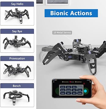 Hexapod Robot Kit for ESP32, STEM Walking Crawling Spider Robot, Supports Arduino C Programming, App RC, Video Transmission, 18DOF Aluminum Alloy Frame Kit with Tutorial