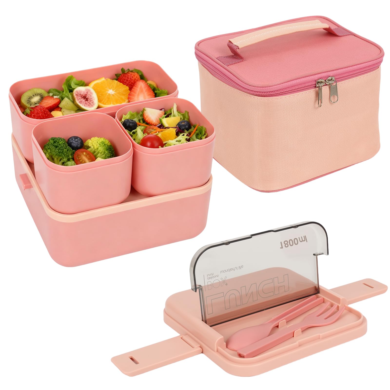 Geltais Lunch Box Bento Box Adult, Large 1800ML Lunch Box with Insulated Bag, Adult Bento Box with Utensils Leak-Proof Food Contain Box for Men Women Student School Office
