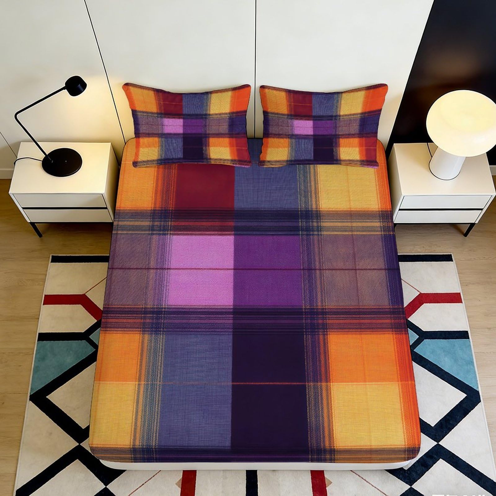 Zfldkwgb Style-6 3D Printed Colorful Plaid Fitted Sheet Microfiber Soft Mattress Cover For Bedroom Guest Room Dorm Decor Easy Care 90X200x25cm