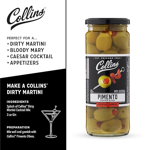 Miniatura 3 de Collins Colossal Martini - Aceitunas de pimiento  Guarnición prémium para cócteles, martinis y ensaladas, bandejas de aperitivos, embutidos, platos