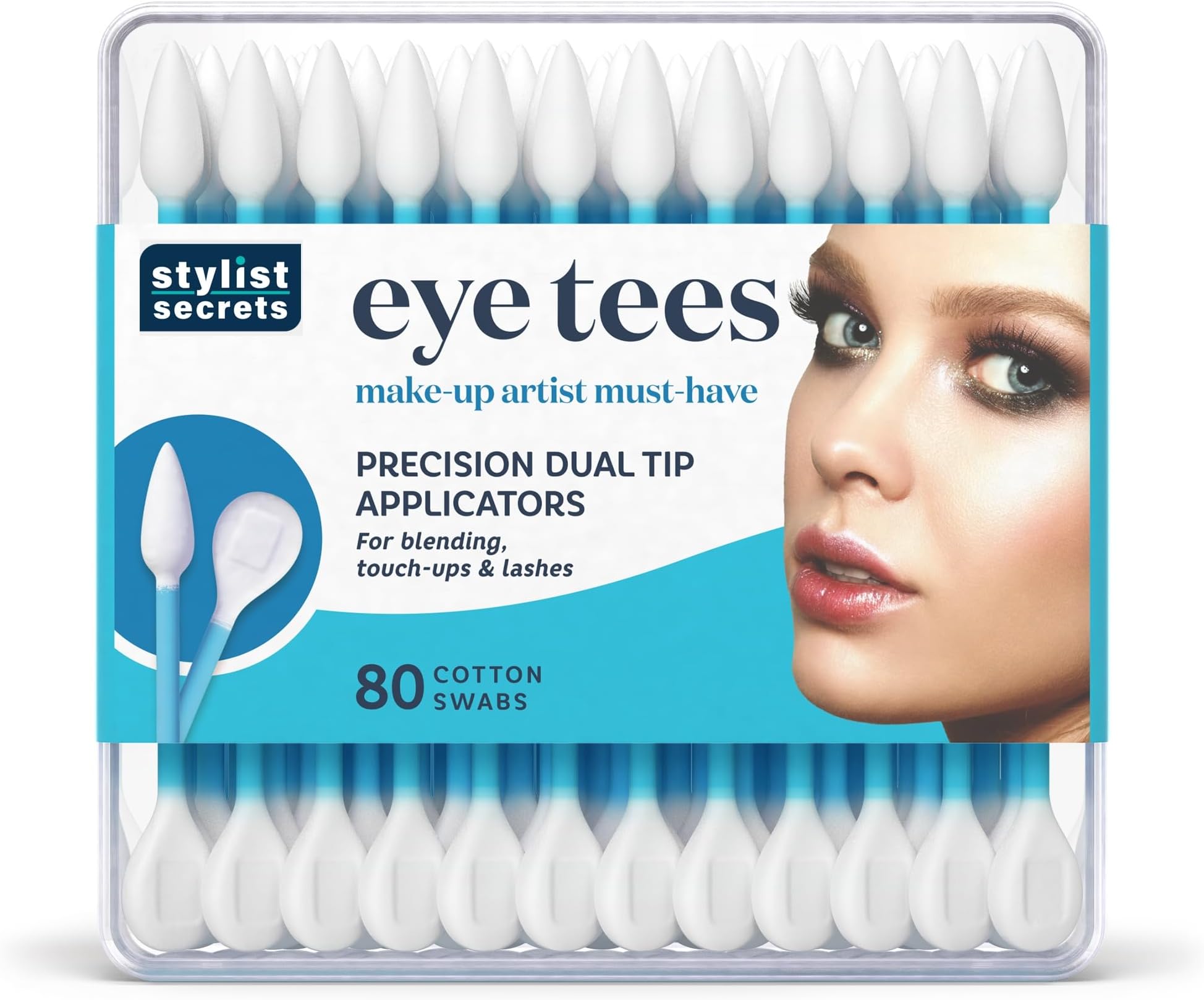 EYE TEES COTTON TIPS 80 Count (12 PACK) - Precision Makeup Applicator, Double-sided Swabs with Pointed and Rounded Ends for Perfect Blending, Effective Cleaning and Precise Touch-ups