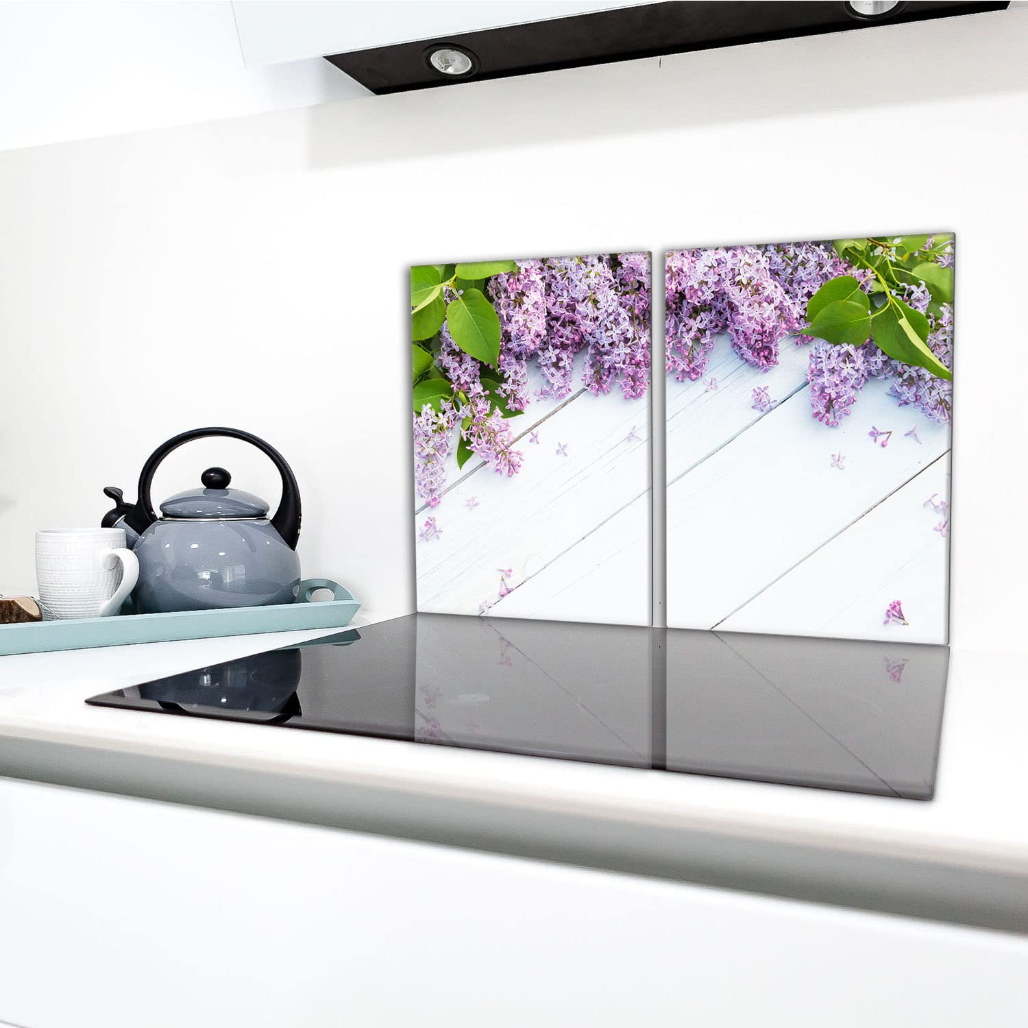 Tabla de cortar decorativa de cristal templado y cubre vitro, Placa protectora de vitrocerámica 40 x 52 cm 2 piezas, para inducción, protección contra salpicaduras, decoración, LILA