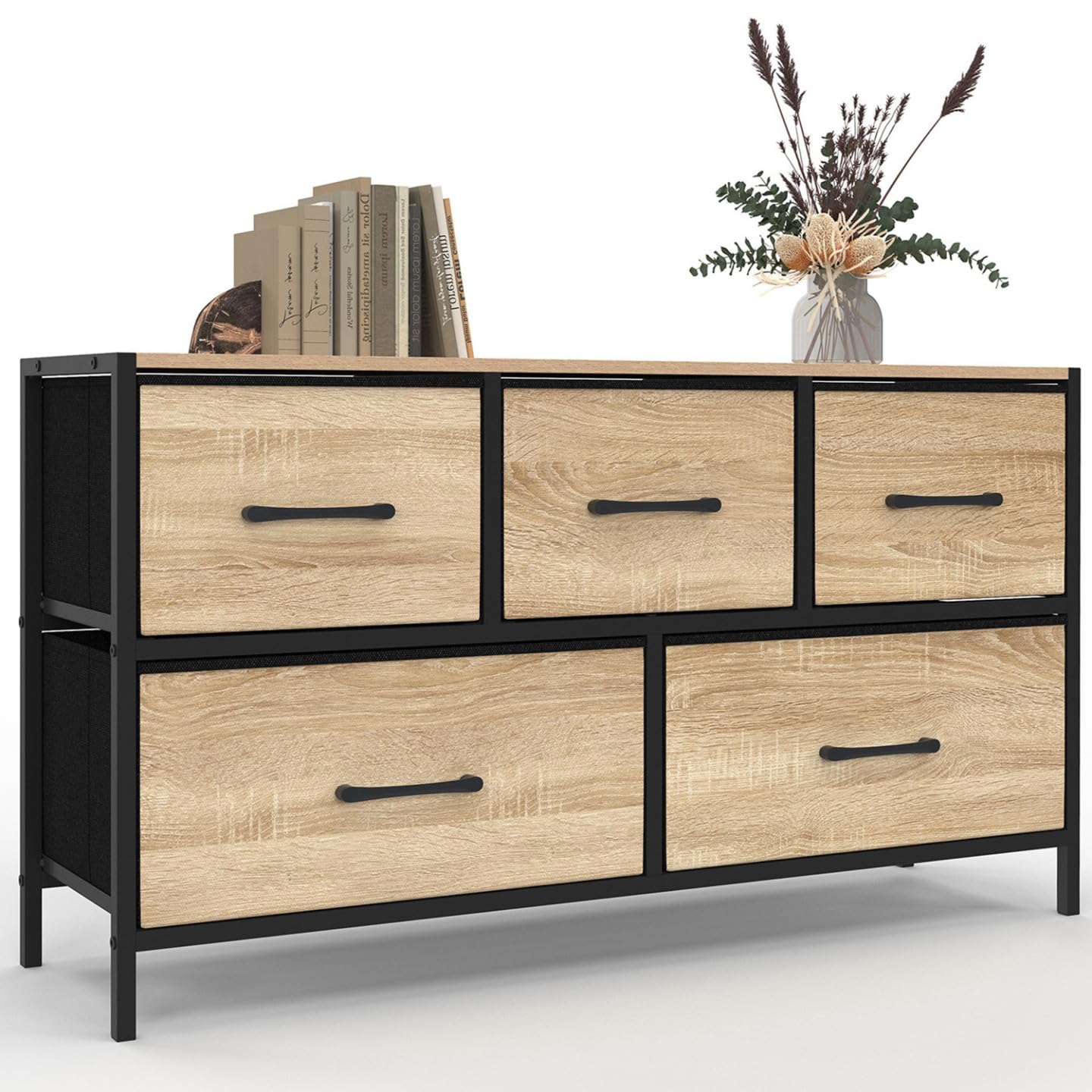 IDMarket - Commode 5 tiroirs en Tissu Utah H.55 cm Meuble de Rangement Design Industriel