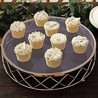 Vista 6 de Efavormart Soporte redondo de 16" para tartas de metal geométrico con base para pasteles y tapa de vidrio con acabado metálico brillante