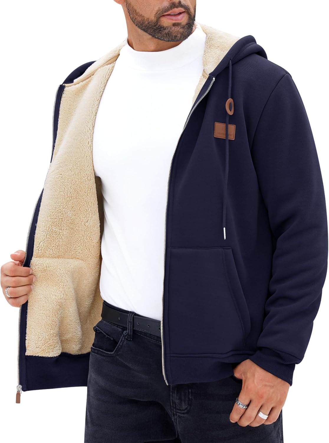 Men's Zip Up Sherpa-Lined Hoodie Jackets Winter Midweight Fleece Sweatshirt