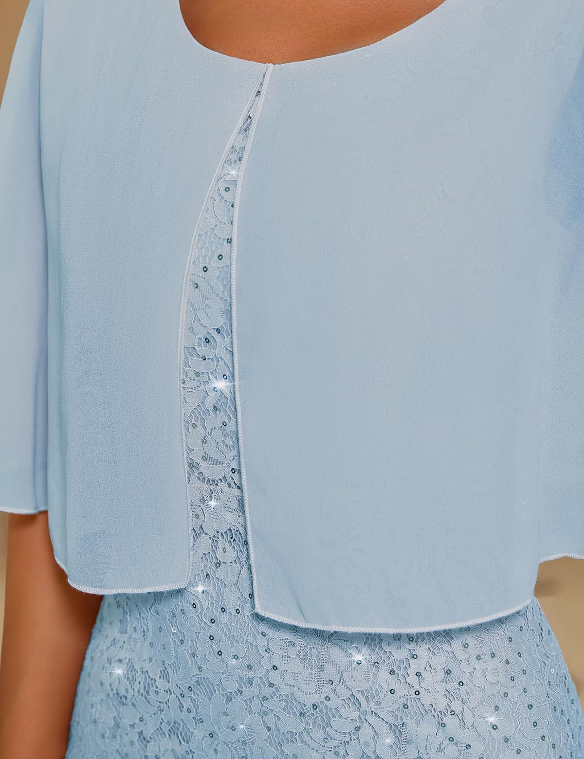 COOAN Damen-Hochzeitsgast-Schal-Kleid Elegantes festliches Abendkleid Cocktailparty Formelles Chiffon-Spitzenkleid mit Pailletten