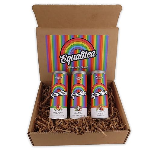 Equalitea Pride Tea - Juego de regalo de té variado  Tres mezclas de té gourmet en latas de té arcoíris reutilizables  Regalos de orgullo gay para