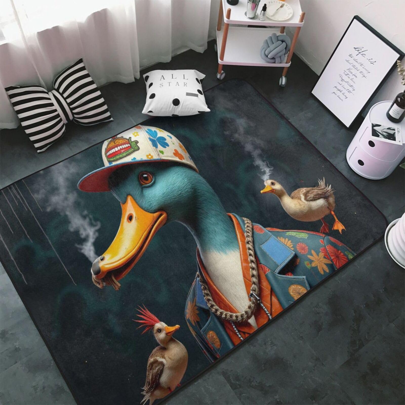 Tapis imprimé canard bleu cool pour salon, chambre à coucher, tapis doux lavable 9,1 x 152,4 cm, tapis antidérapant pour décoration de chambre à coucher, esthétique 152,4 x 99,1 cm