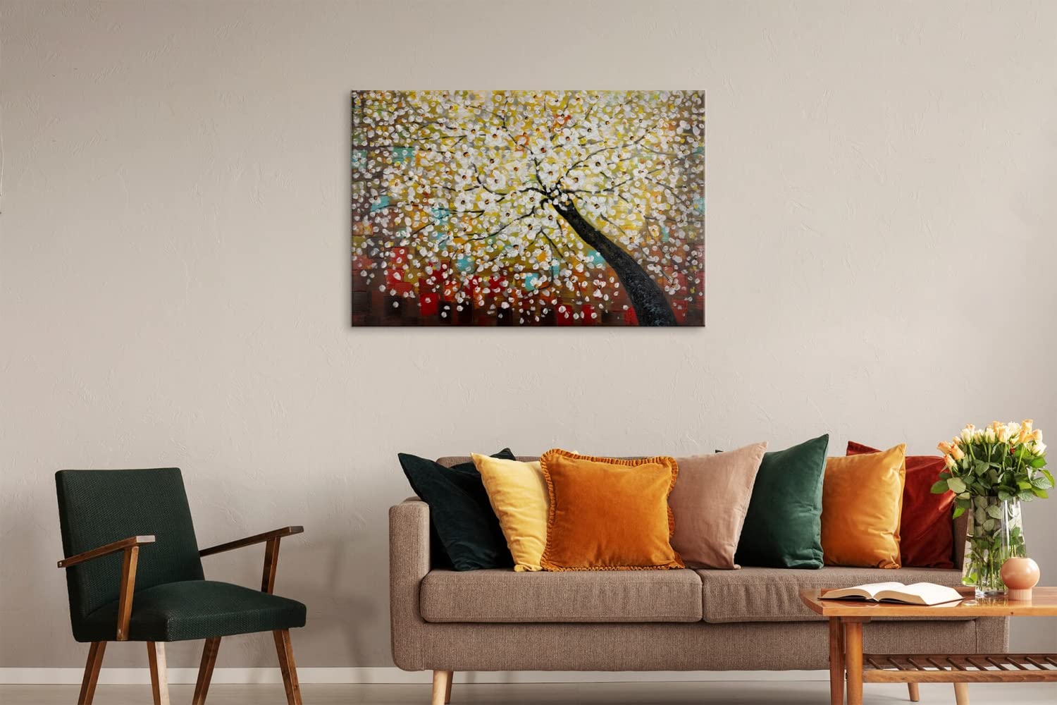KunstLoft Leinwandbild | 100% HANDGEMALT | 120x80cm | Gemälde 'Zauber im Baumwipfel' | Wald & Bäume | Bunt | Wandbild Wohnzimmer