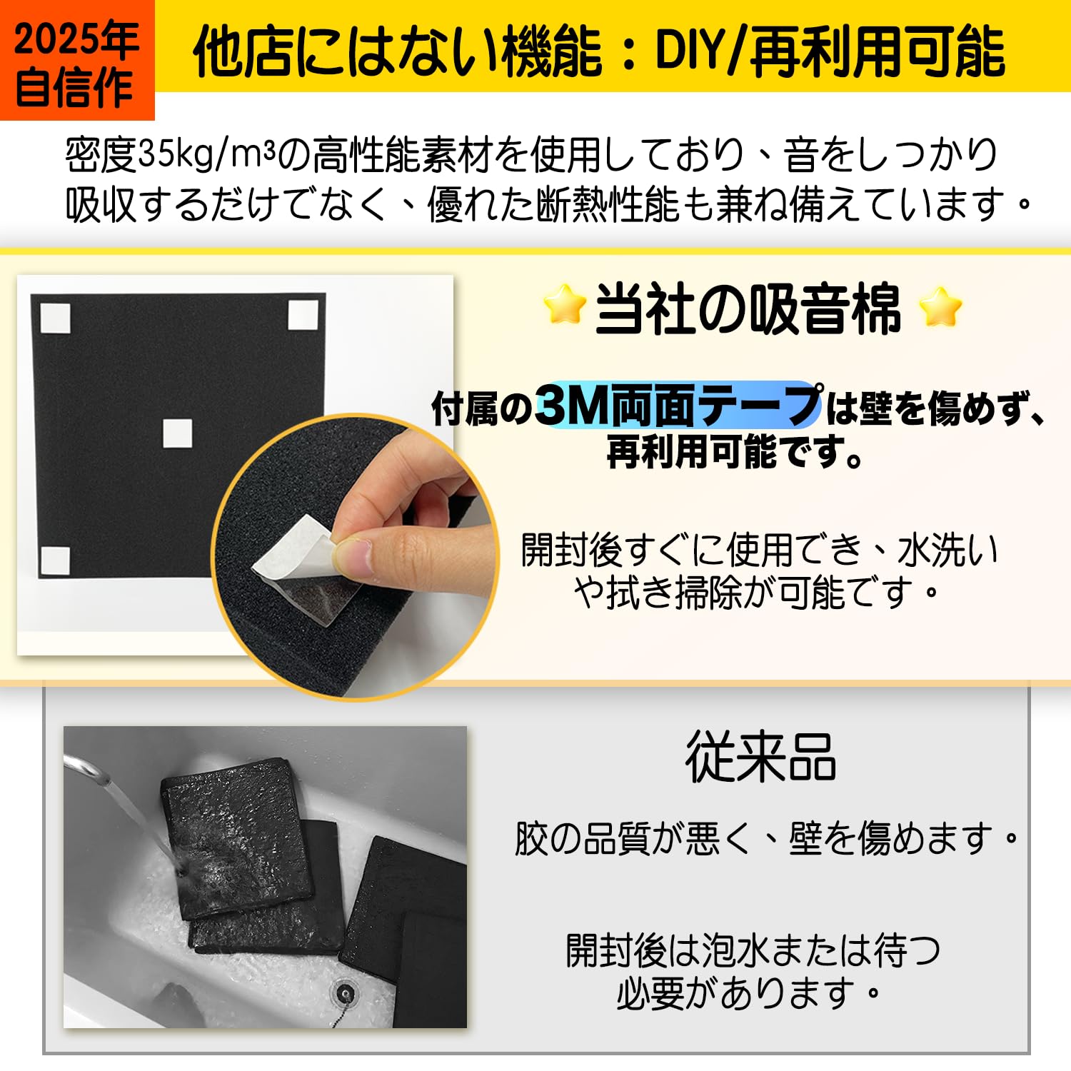 Amazon | 【開封後すぐに使用可能!!】厚さ5CM 繰り返す 防音材 壁 吸音 